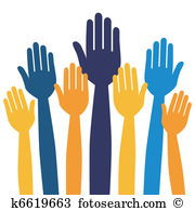 Hands volunteering or voting.
