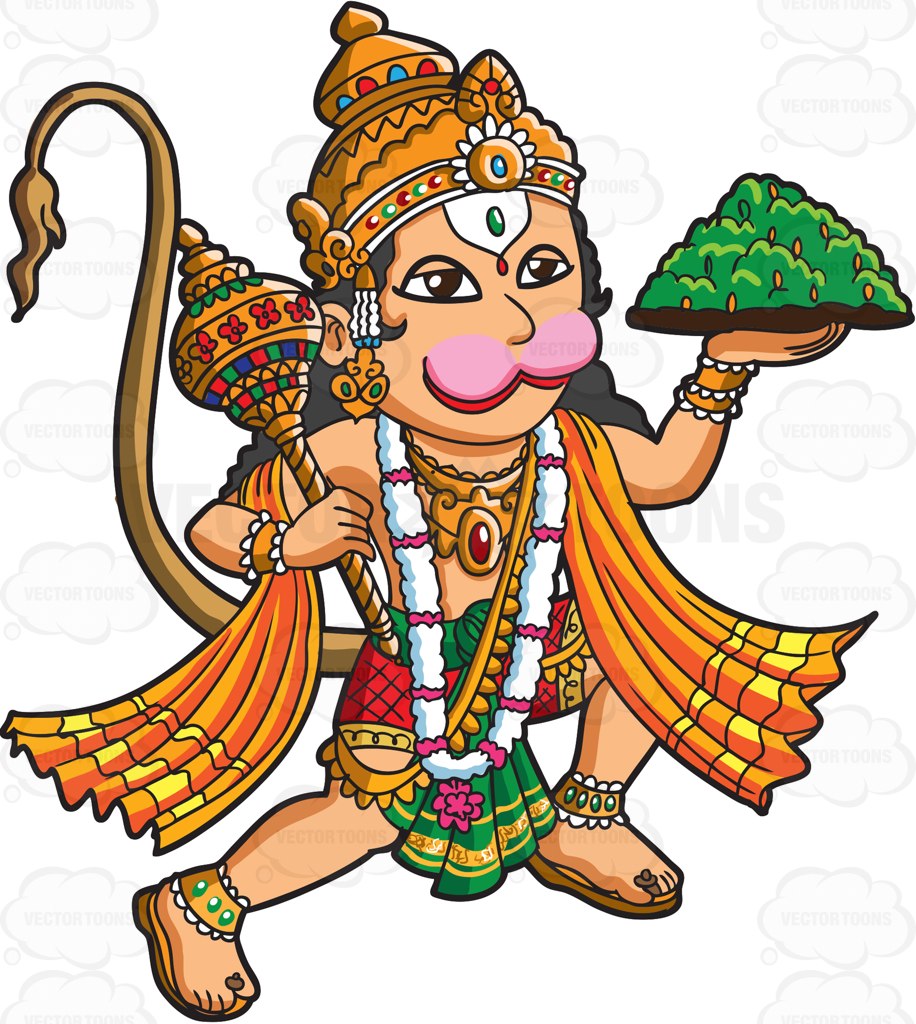 The Hindu God Hanuman Cartoon Clipart - Vector Toons