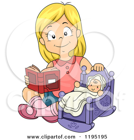 Happy Blond Girl Reading To A Baby Doll by BNP Design Studio