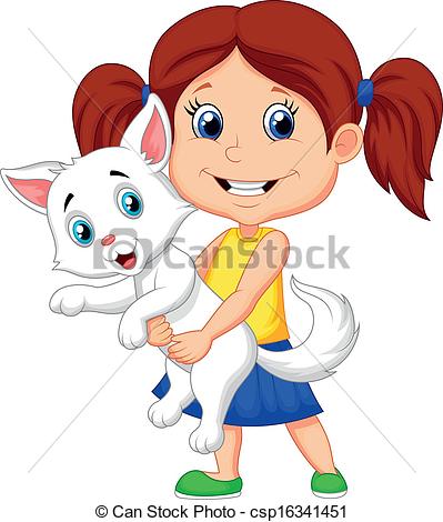 Happy cartoon little girl .