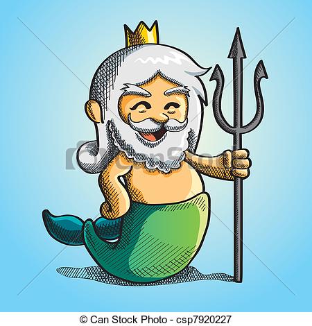 ... Cartoon Poseidon. Vector 