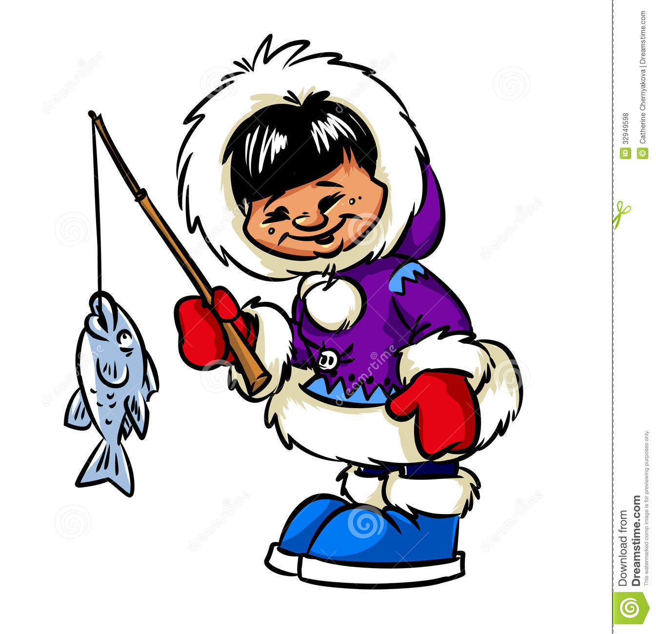 Happy Eskimo Boy And Fish Royalty Free Stock Photos Image 32949598