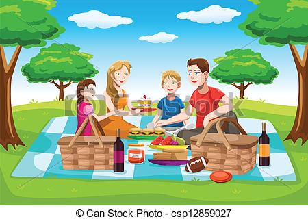 ... Happy family having a picnic - A vector illustration of a.