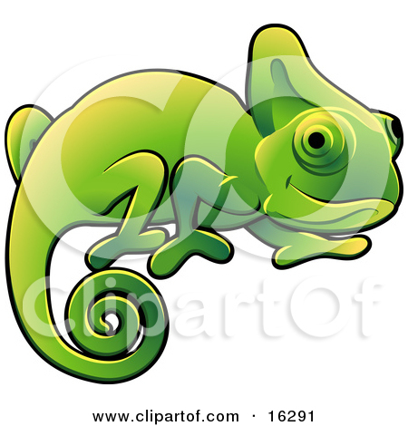 Happy Green Chameleon Lizard With A Curled Tail Clipart Illustration Image by AtStockIllustration