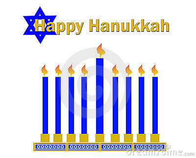 Happy hanukkah and menorrah clipart on white background.