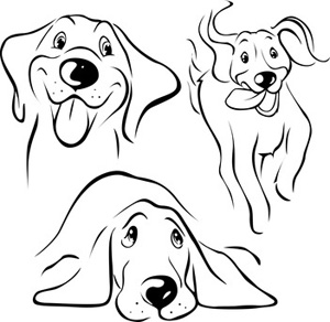 Happy Hound Dog Line Art Illu - Hound Dog Clipart
