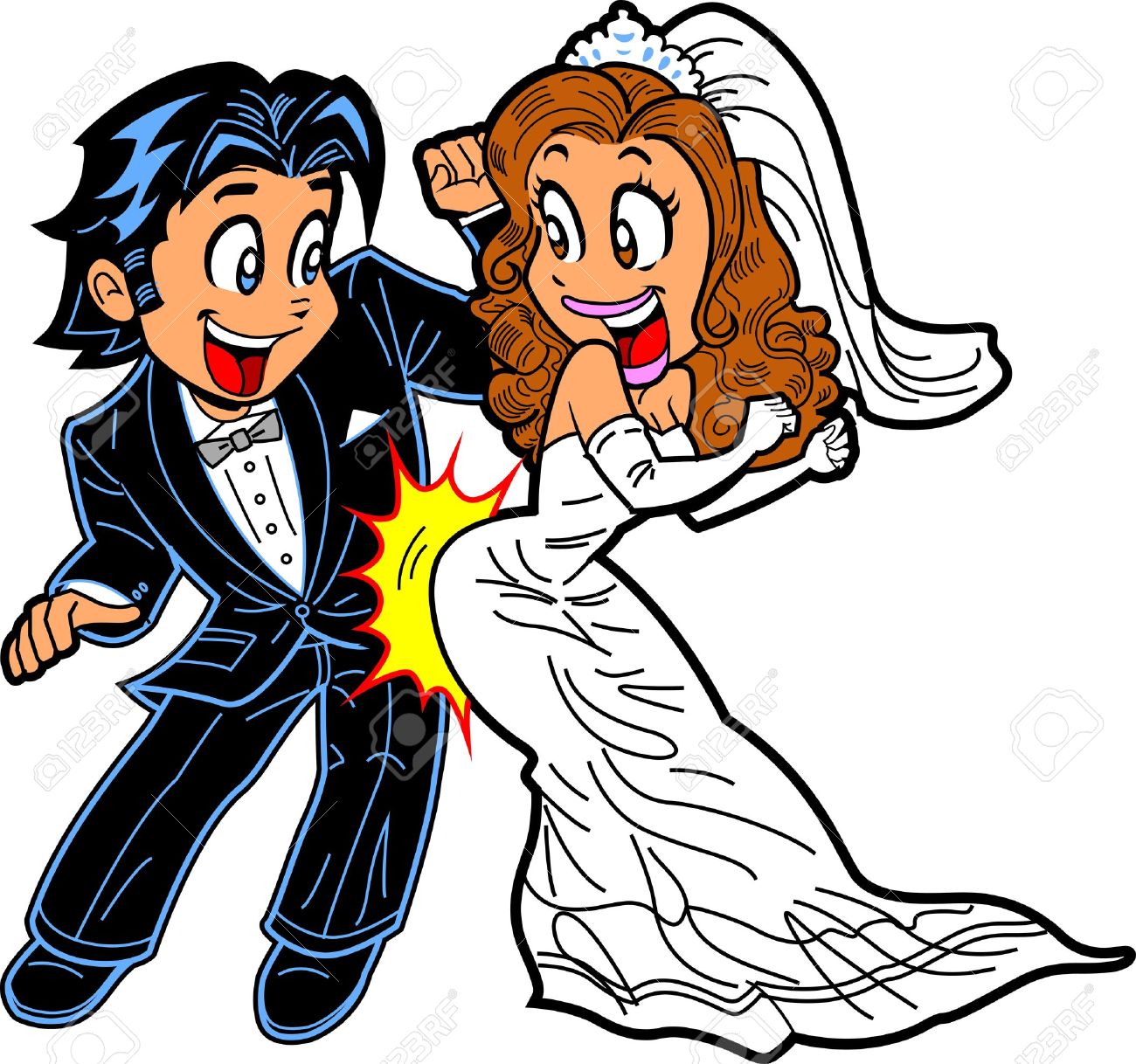 Happy Just Married Couple Doing the Wedding Dance Stock Vector - 20686094