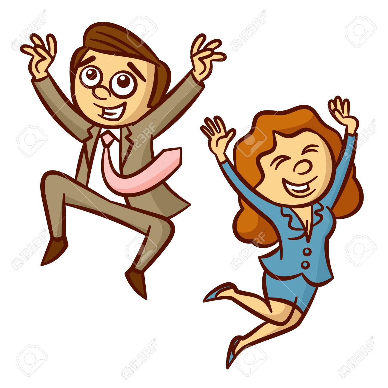 Happy Jumping Business People - Happy Person Clipart