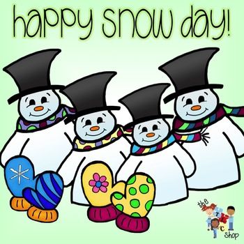 Happy Snow Day Clip art. Color   black line.