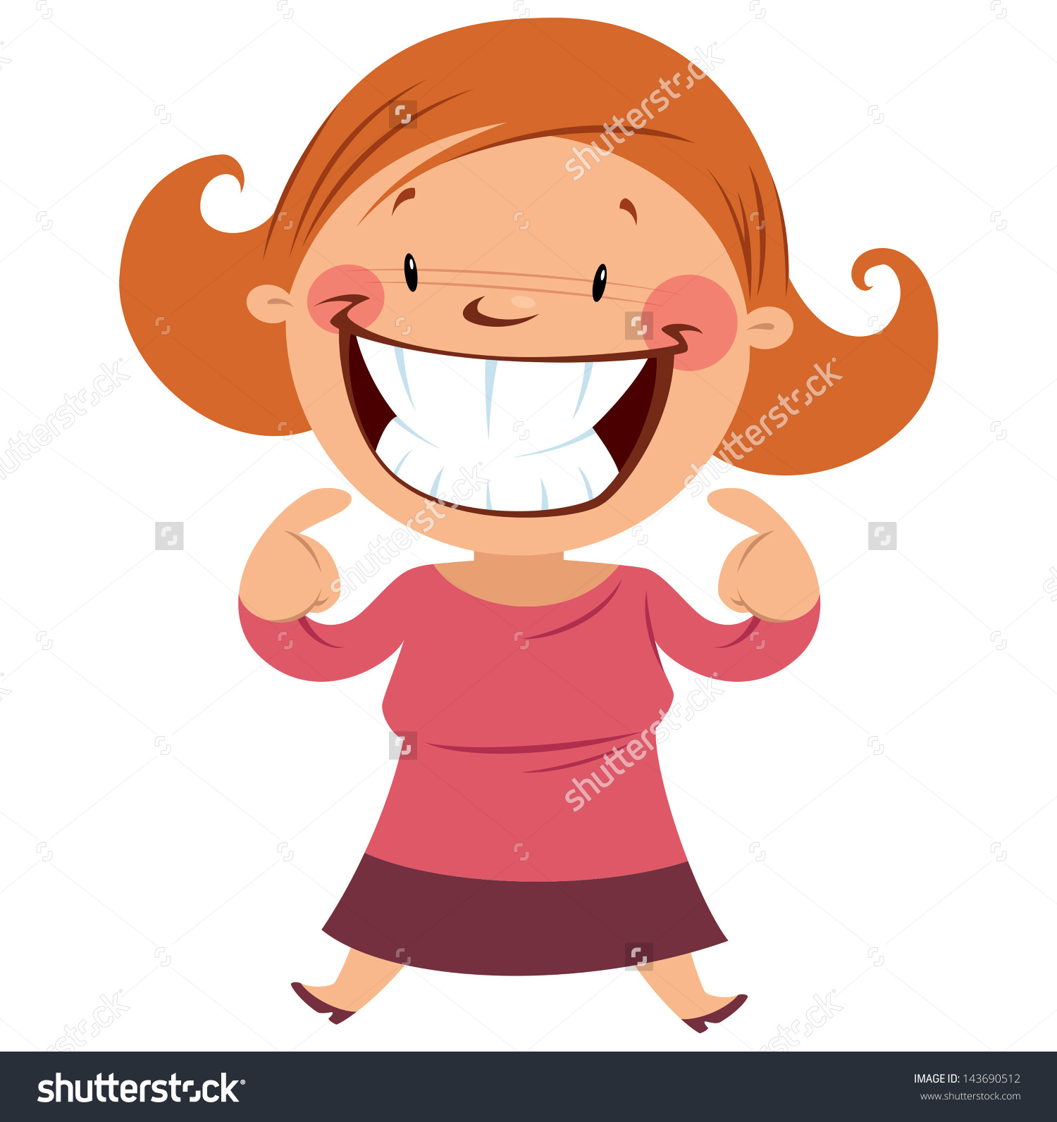 Happy woman smiling and making a gesture pointing her smile and teeth