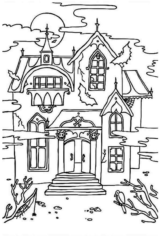 Haunted House with Sound of Crow Coloring Page: Haunted House with .