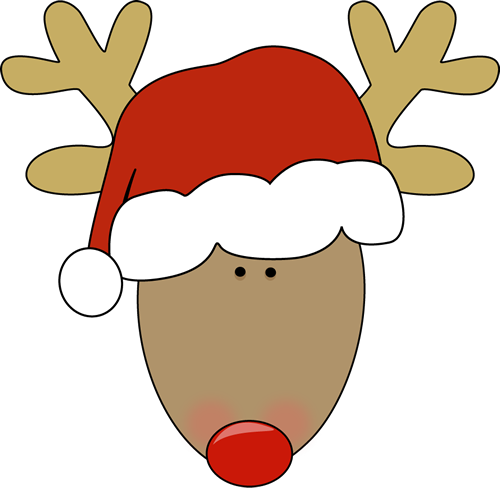 Head With Santa Hat Clip Art  - Clip Art Reindeer