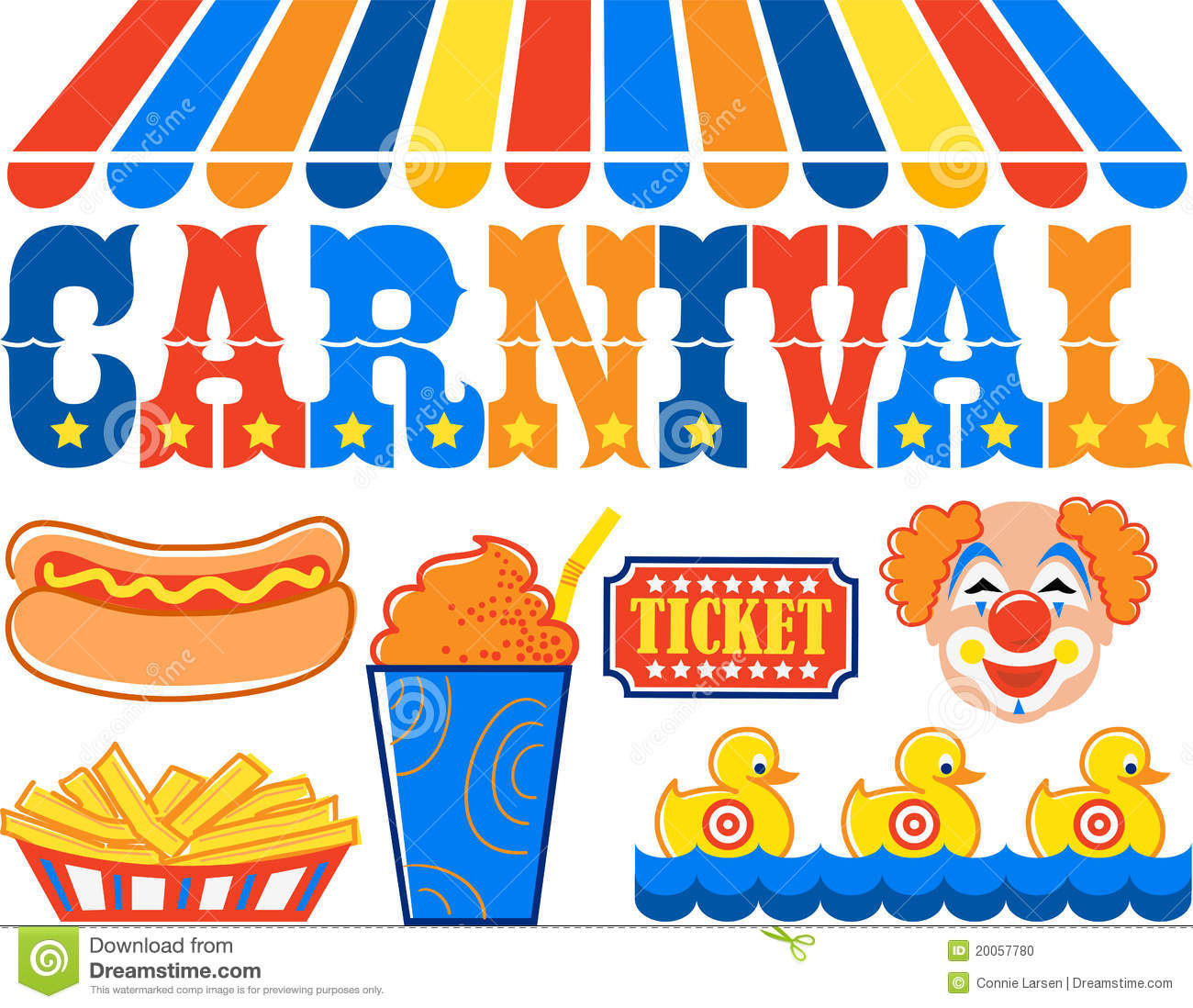 Headline Illustration Of The Word Carnival With Hot Dog Fries Slushy