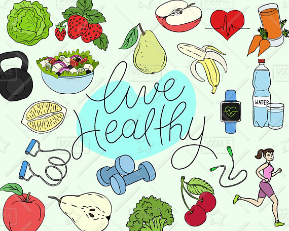 Healthy Lifestyle Clipart Vector Pack, Live Healthy Graphics, Health Clipart,  Fitness, Fruit, Vegetable, Health Sticker, SVG, PNG file from  DoodleSupplyCo ClipartLook.com 