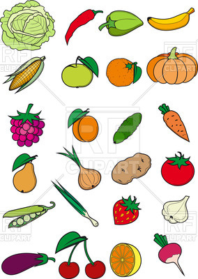 Healthy food - vegetables, fruits and berries in cartoon style, 37659,  download royalty ClipartLook.com 