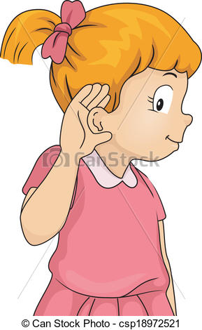 Hear Clipart ... Listening Girl - Illustration of a Little Girl with Her Hand