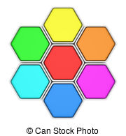 Clipartby Kotkoa6/162 Multicolored hexagons - Group of six hexagons with  copy.