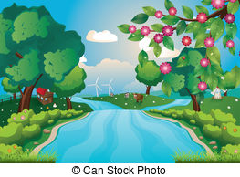 ... Hills and River - Green r - Clipart River