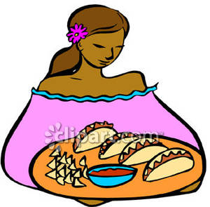 Hispanic Woman Serving Tacos Royalty Free Clipart Picture
