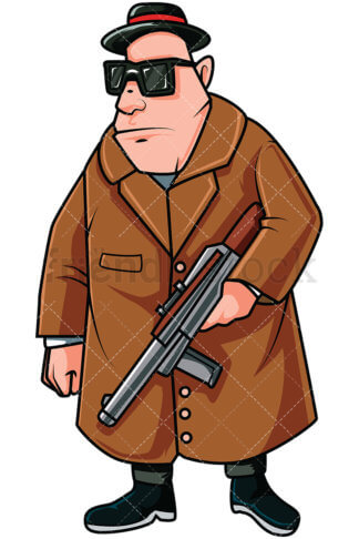 Russian mafia hitman holding machine gun - Image isolated on transparent  background. PNG