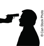Silhouette of Man with gun against head - Silhouette of man.