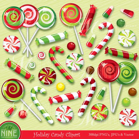 HOLIDAY Clip Art CHRISTMAS CANDY Clipart Illustrations Vector Art, Instant Download, Lollipops Candy Canes