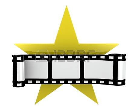 hollywood: one film strip with a yellow star (3d render)