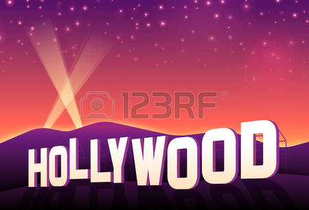 Hollywood hills iconic hollywood movie sign at sunset. Illustration