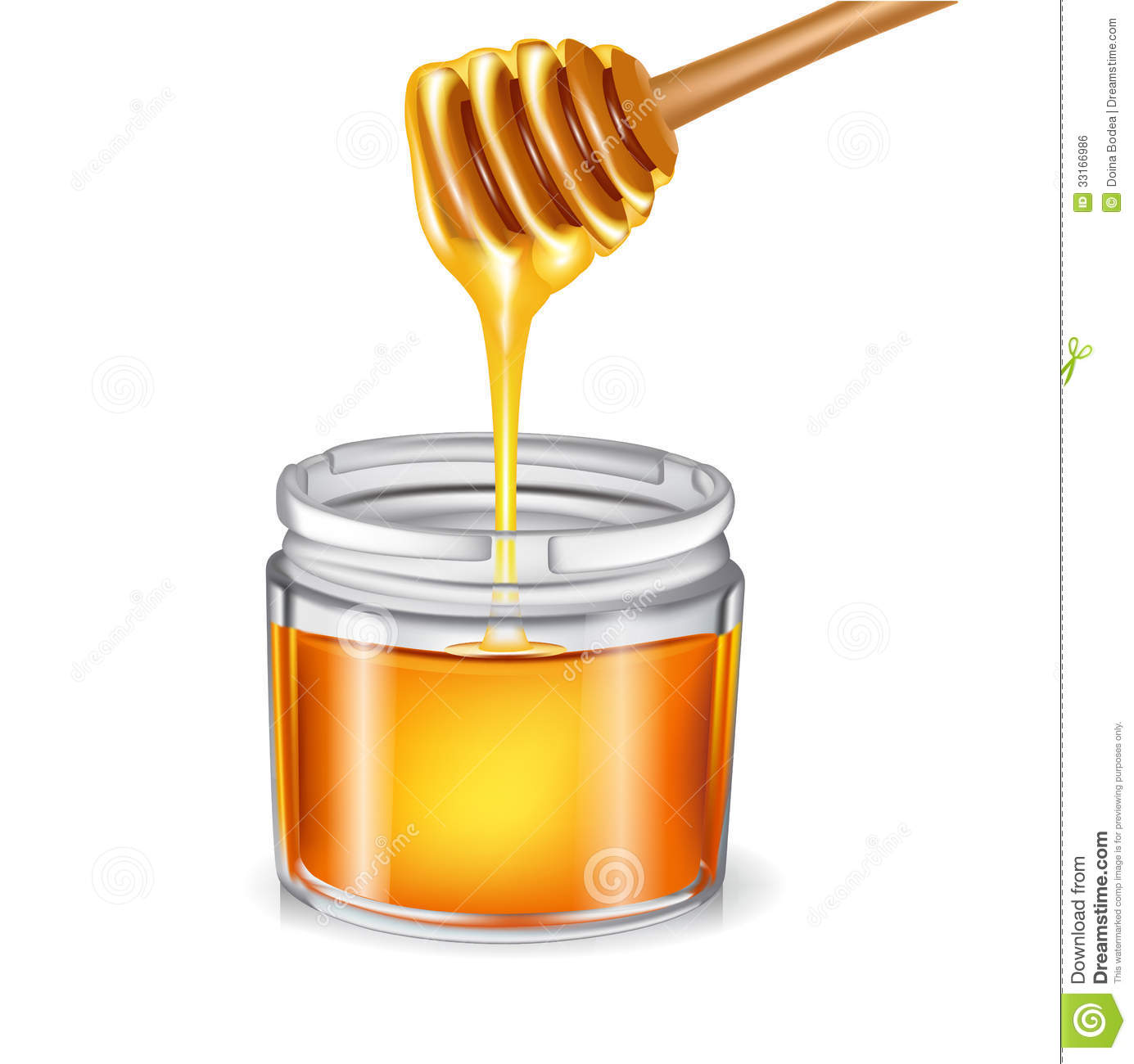 Honey with dipper pouring in  - Honey Clipart