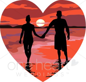 Red Heart Sunset Beach Holding Hands
