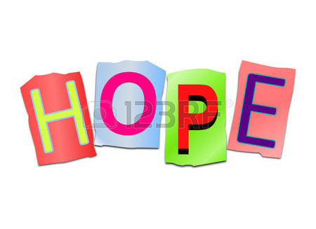hope: Illustration depicting a set of cut out printed letters arranged to form the word