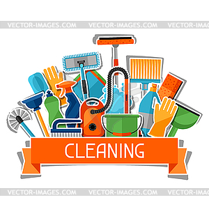 Housekeeping background with cleaning sticker icons - vector clipart