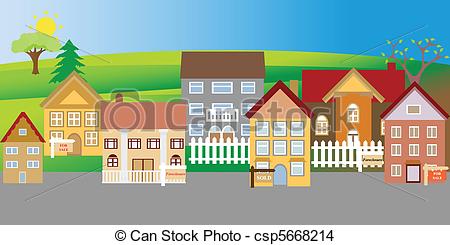 ... Houses for sale and foreclosure in a suburban neighborhood