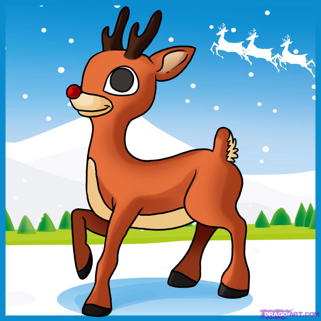 How to Draw Rudolph the Red Nosed Reindeer, Step by Step, Christmas .
