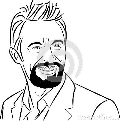 A celebrity vector art illustration of a Hollywood movie actor Hugh Jackman.