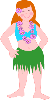 Hula girl with grass skirt and lei