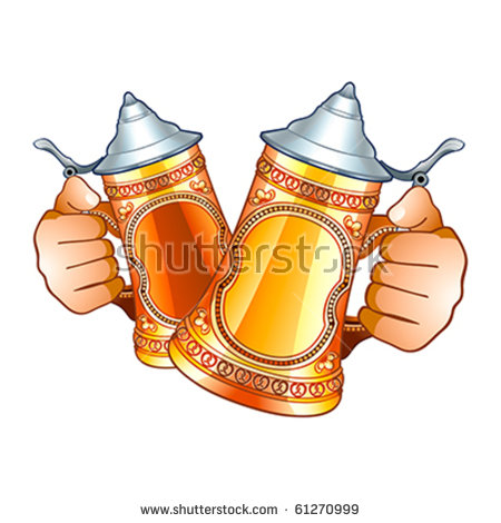 Human hands with decorated beer steins isolated