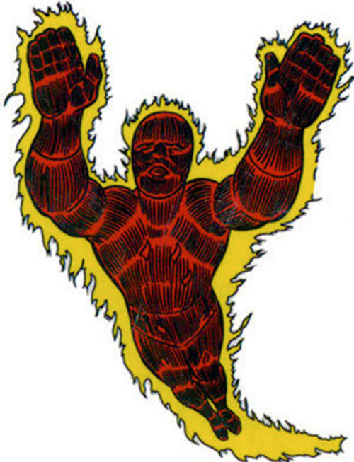 Human Torch of the Fantastic 4 (Marvel Comics) flying aflame, early art