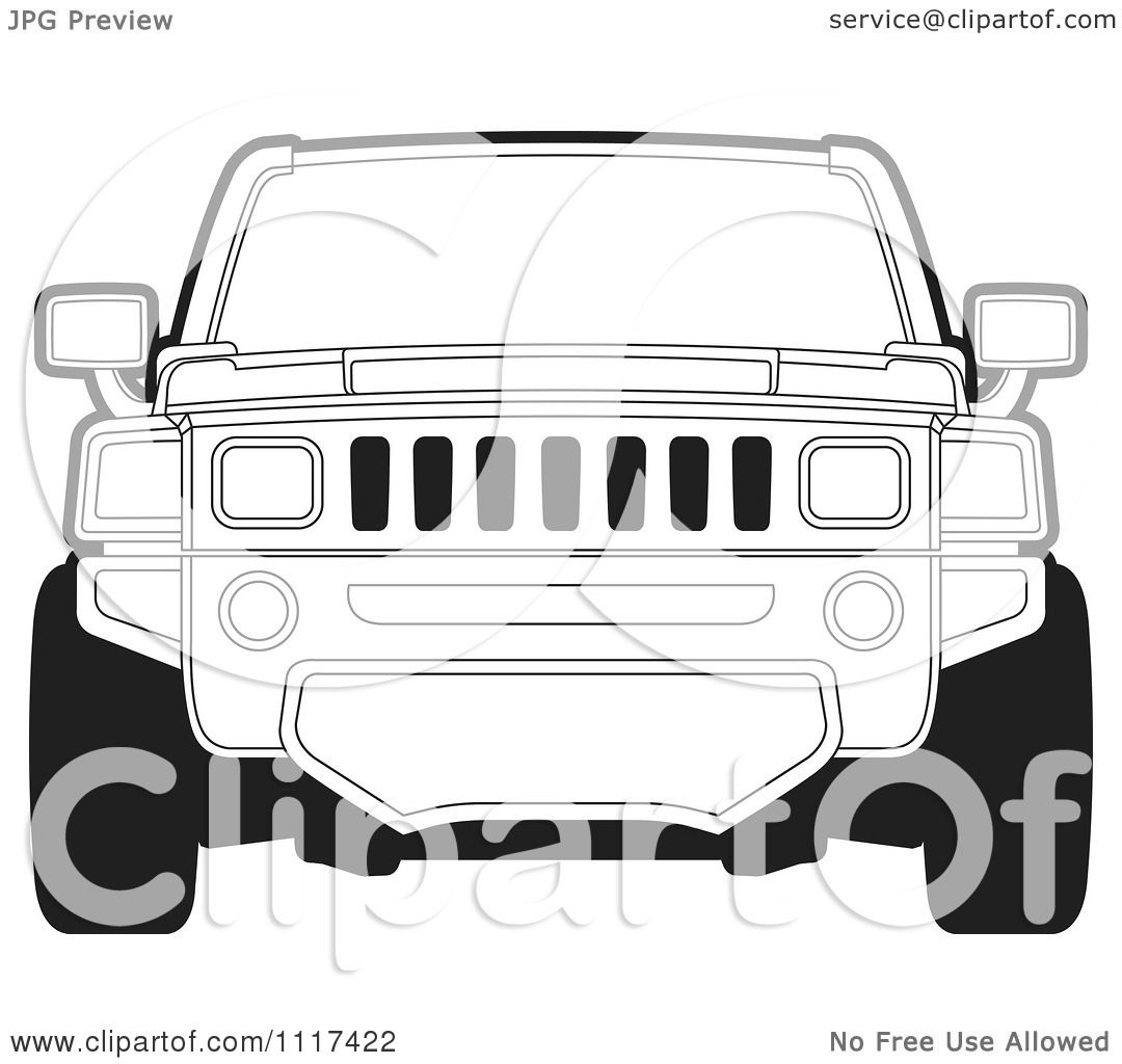 Clipart Of A Frontal View Of A Black And White Hummer SUV - Royalty Free  Vector Illustration by Lal Perera