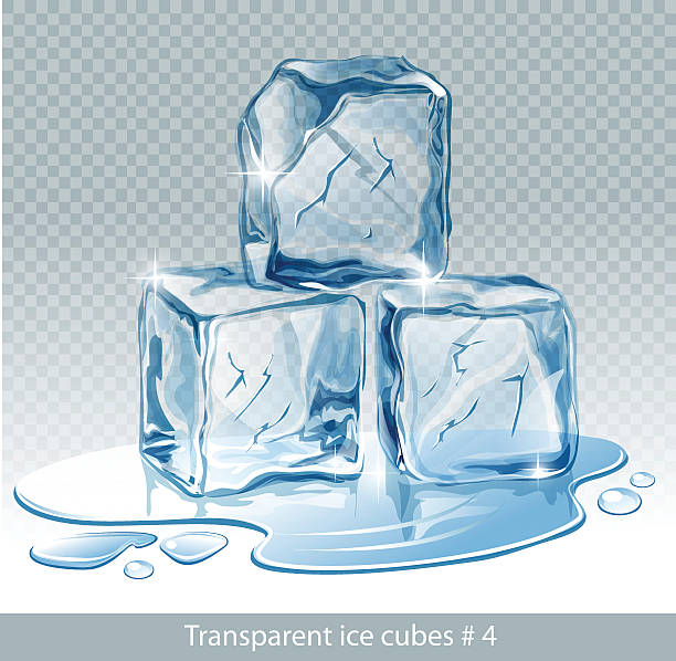 Transparent blue vector ice cubes and water drops vector art illustration