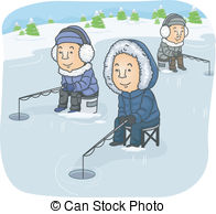 ... Ice Fishing - Illustration Featuring a Group of Men Ice.