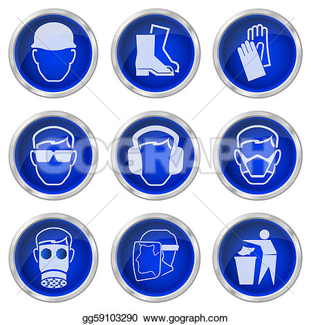 icon set of PPE; health and safety buttons