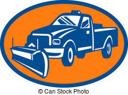 ... icon with Snow plow pick-up truck inside oval - illustration... ...