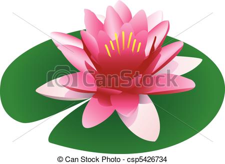 ... Illustration of a floating pink lotus on a lily pad,.