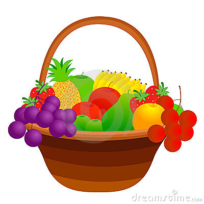 Illustration Of A Fruit Basket With Mixed Fruits Including Apple