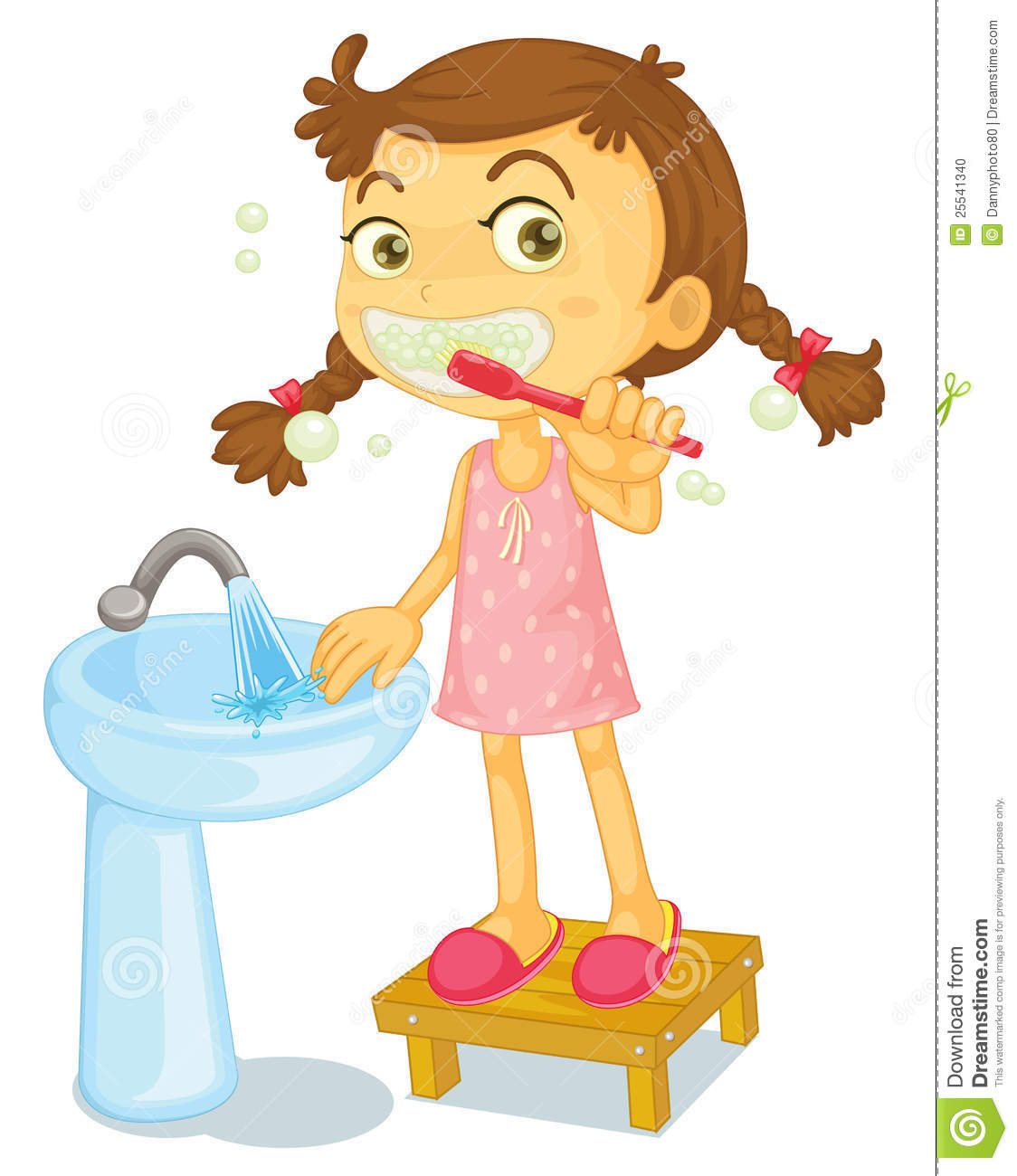 Illustration Of A Girl Brushing Teeth On A White Background