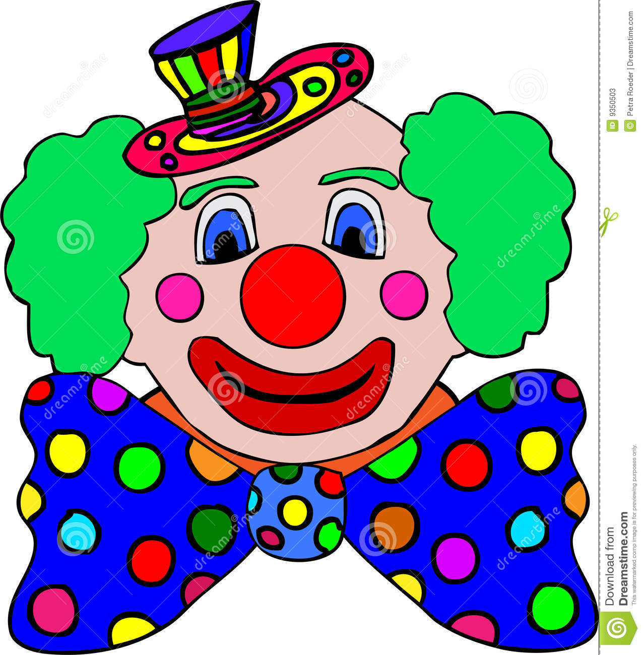 Illustration Of Colorful Clown With Large Spotted Bow Tie Isolated