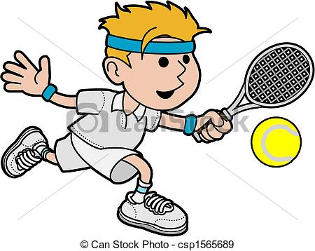 ... Illustration of male tennis player hitting ball with tennis.