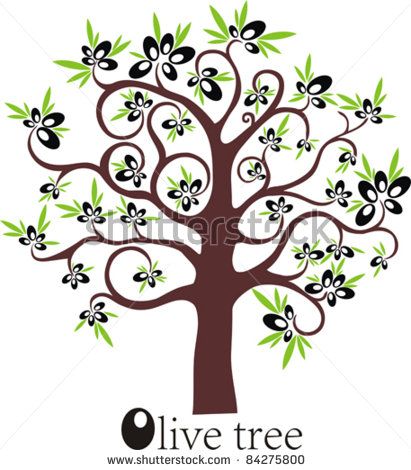 images clip art olives | Olive tree full of black olives isolated on white background.