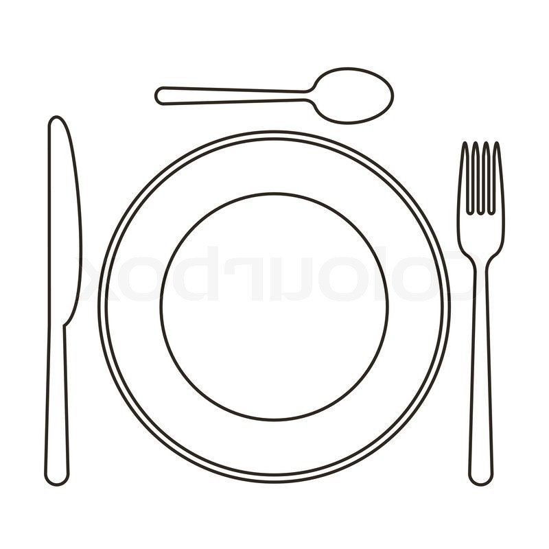 dinner plate, knife and fork 